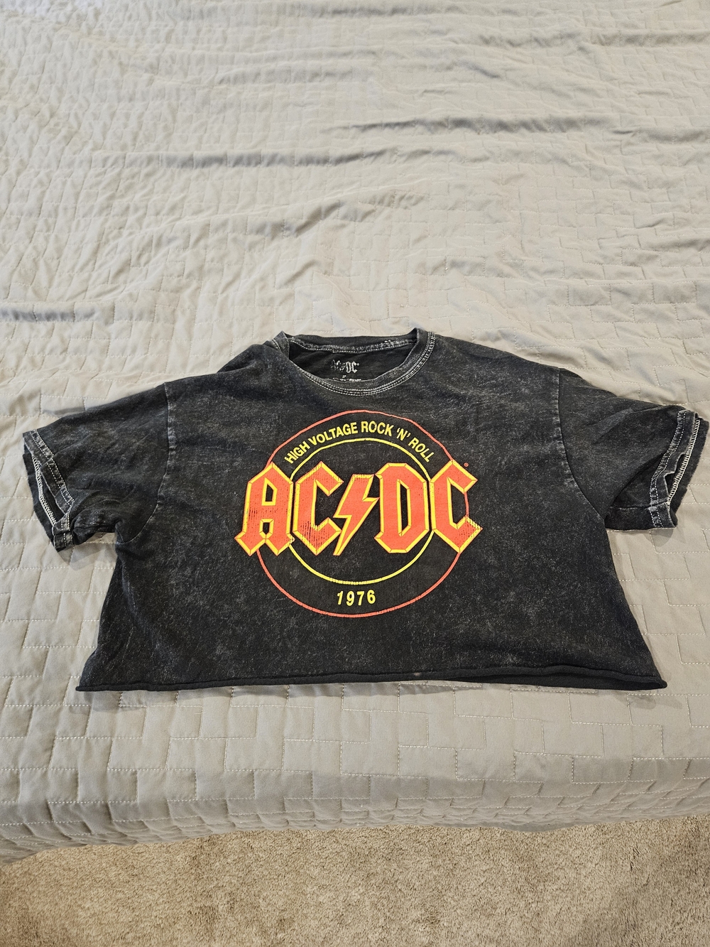 AC/DC Black Crop Tee with Red & Yellow Logo